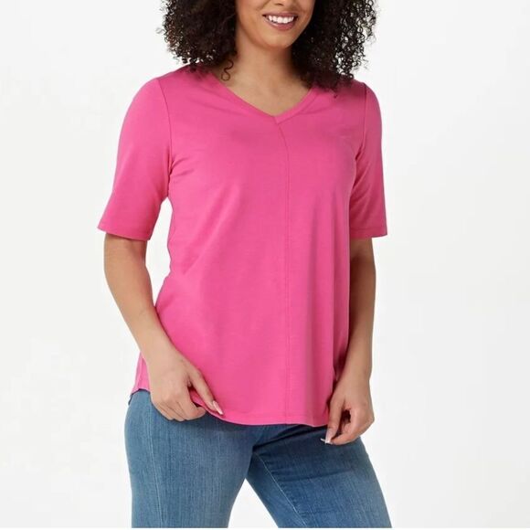 Denim & Co. Essentials Seaming Detail Elbow Sleeve Top - Picture 1 of 5